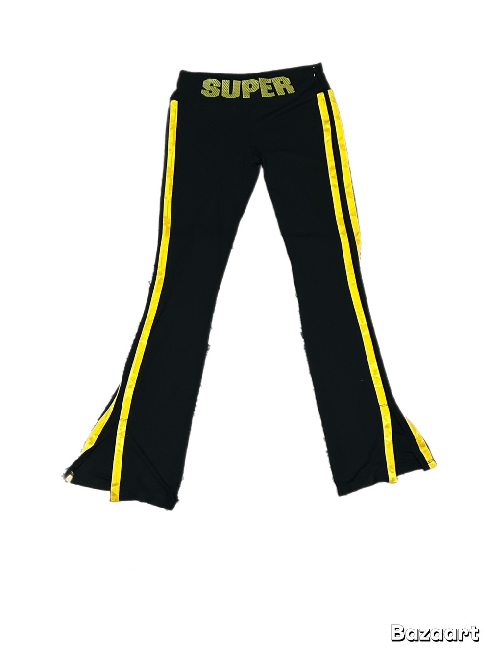 Vintage Dolce & Gabbana SUPER Black Flared Track Pants with Yellow Stripes